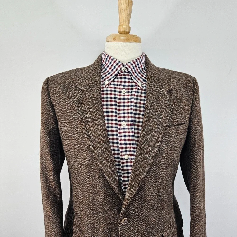VTG Haggar Men's Tweed Sport Coat Blazer Two Button Brown Herringbone 40R‎